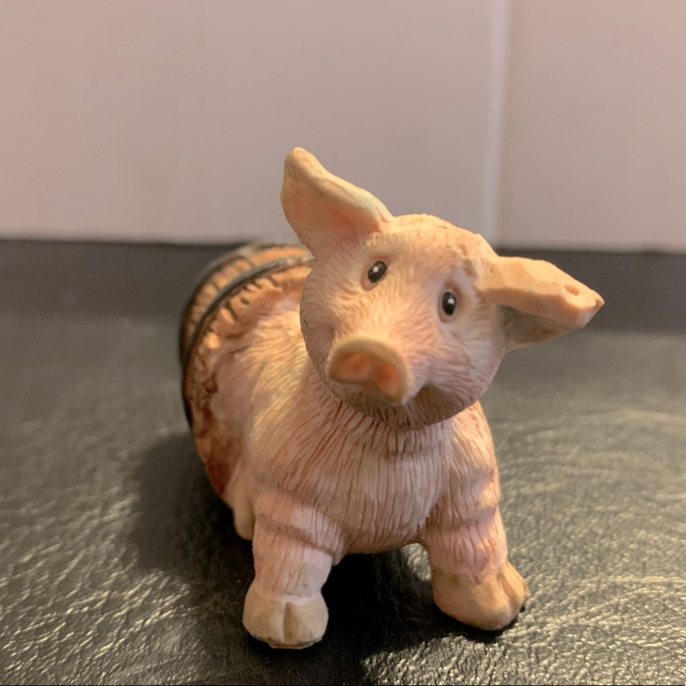 Adorable little pig in a barrel